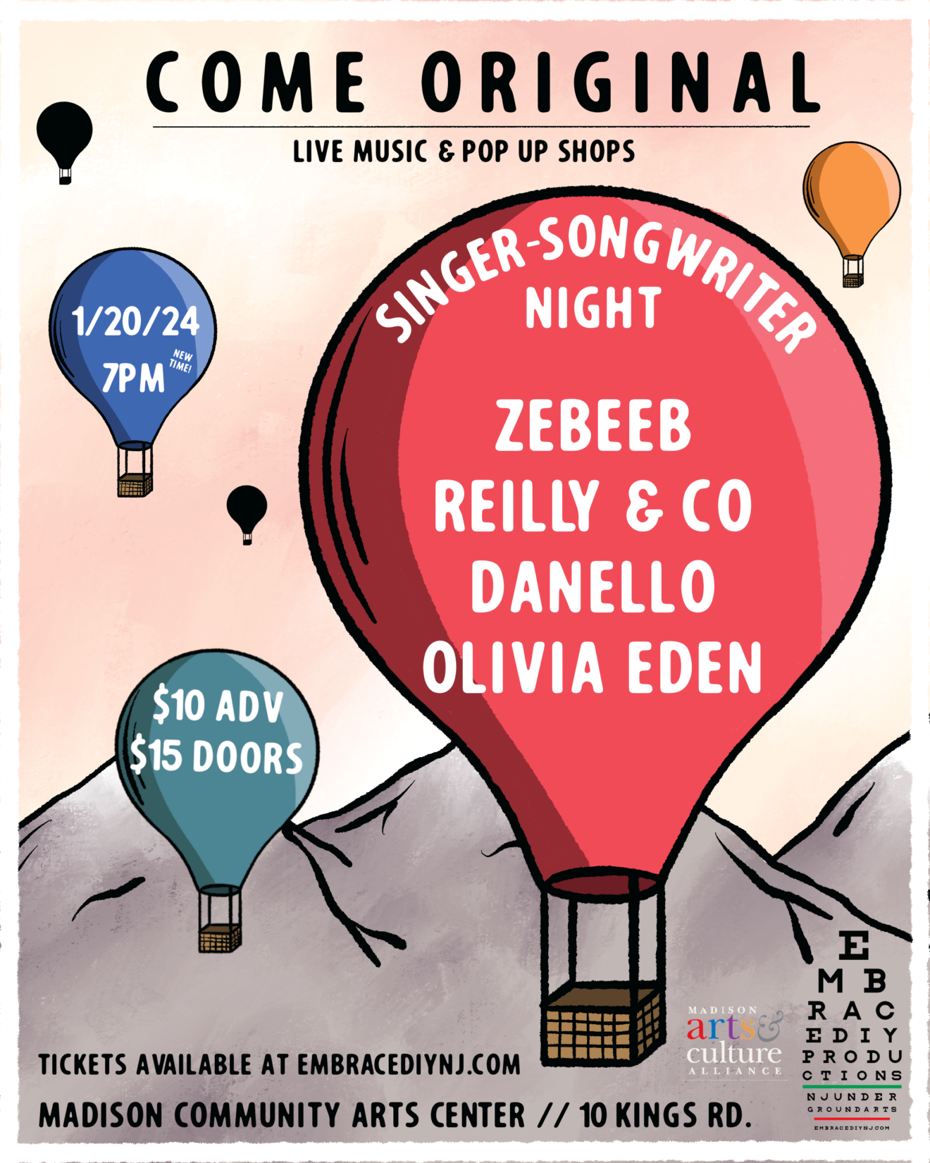 Come Original: Live Music Showcase & Pop-Up Shops | Singer-Songwriter Night | Saturday January 20 2024 | Doors Open 7:00 pm | Show Starts 7:30 pm