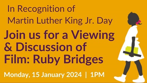 MLK Day | Monday January 15 2024  1:00 pm  | Viewing and Discussion of the film: Ruby Bridges | AAUW of Madison & League of Women Voters Morristown Area
